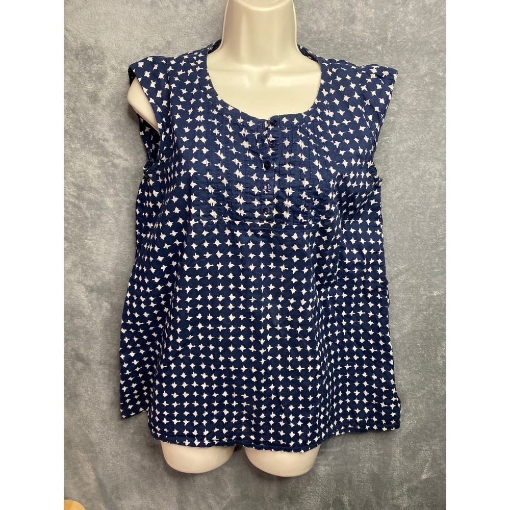 Merona Navy White Star Print Sleeveless Button Front Blouse Women's‎ Size Medium